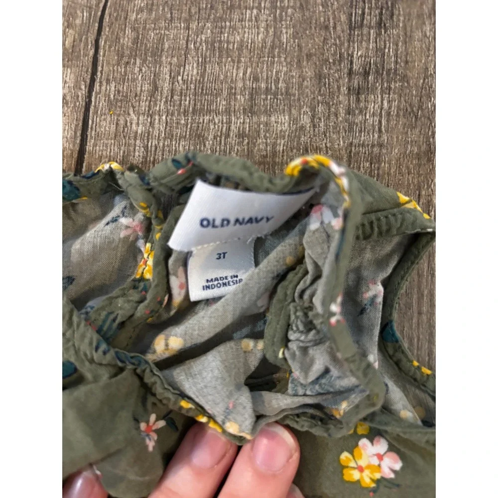 Old Navy Girls‎ Green Floral Dress Size 3T Sleeveless Ruffle Neck